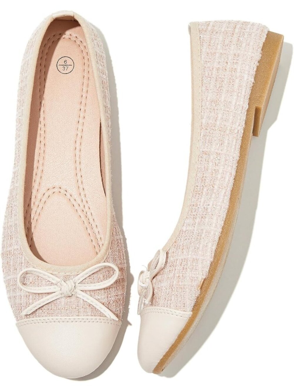 Women's Beige Flat Shoes Ballet Fold-able Slip on Shoes Non-Slip Comfortable
